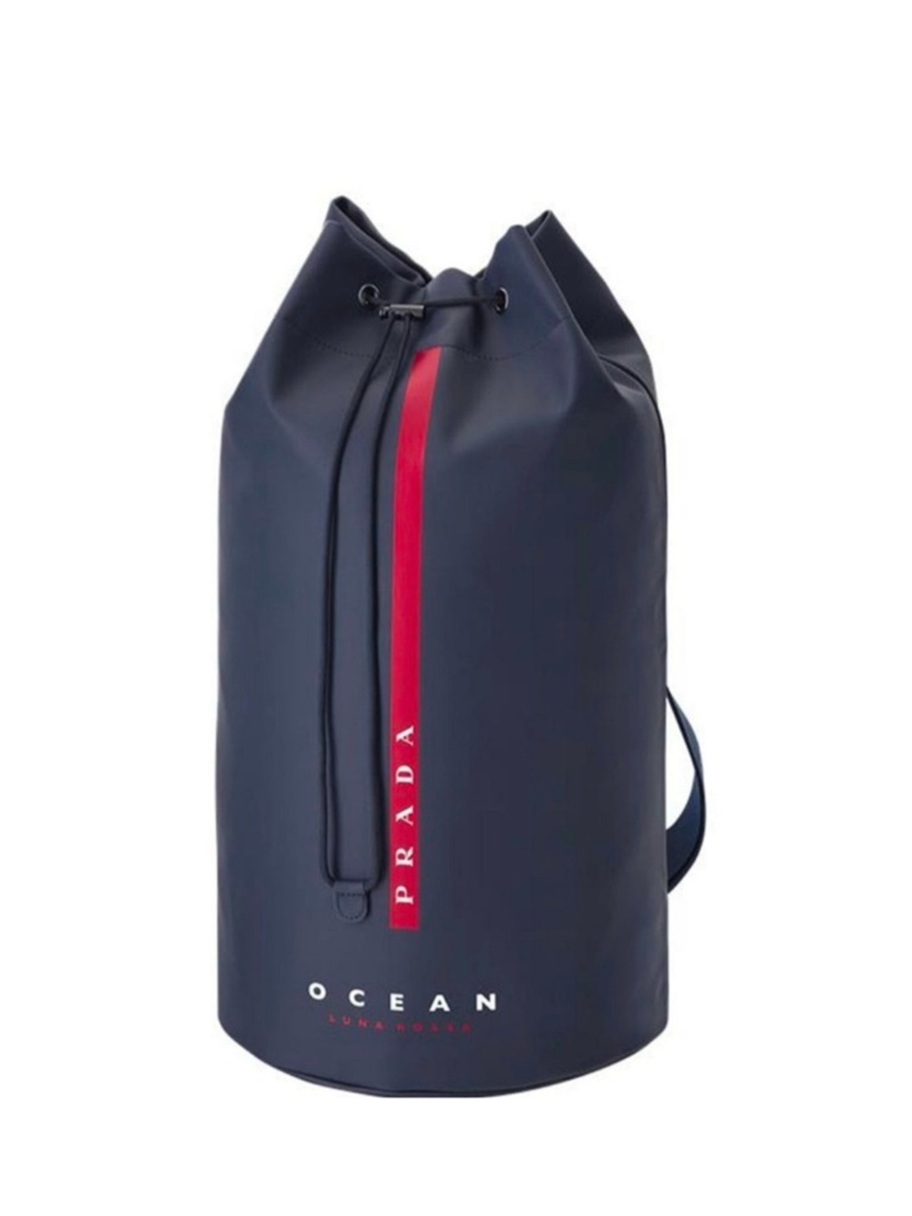 Prada Navy Duffle with Red Vertical Stripe